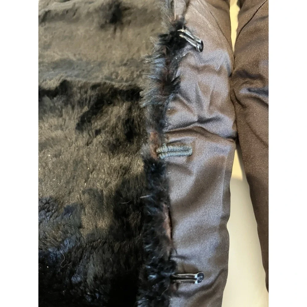 Vintage Fur Scarf Collar Shawl Wrap Black Plush w/ Ruching & Hook/Eye Closures